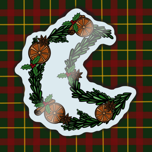 Yule Moon Wreath Sticker
