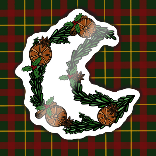 Yule Moon Wreath Sticker